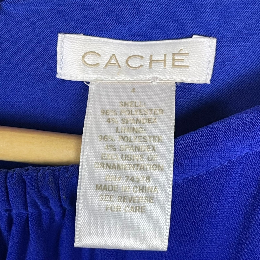 Cache Y2K Blue Embellished Bodycon Dress Size 4 Stretch Drape Party Event - Picture 6 of 7